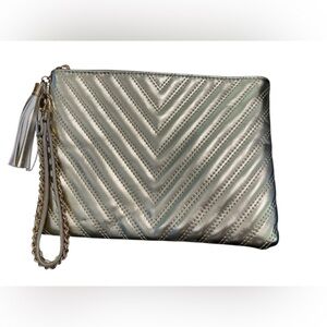 Charlotte Russe Gold Metallic Quilted Wristlet Clutch Bag